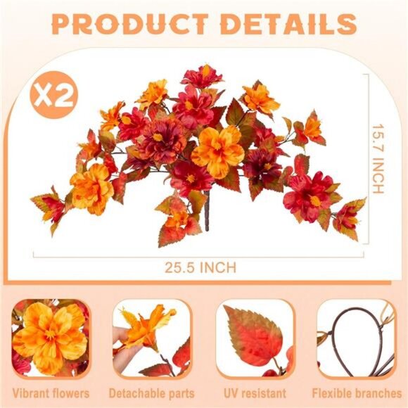 Fake Fall Flowers Artificial for Outdoors Decoration 2PCS Faux Orange Flowers - Picture 3 of 7